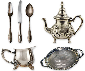 sterling silver forks, spoon, knife, teaset, serving tray